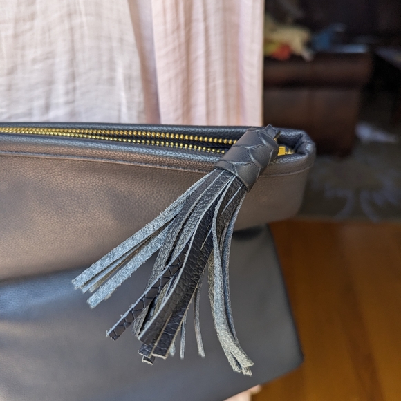 GIGI NEW YORK Navy Embossed Python Leather, Fold over clutch/ crossbody purse - Picture 16 of 17